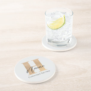 Modern Monogrammed Initiaal H & Naam Gepersonalise Zandsteen Onderzetter