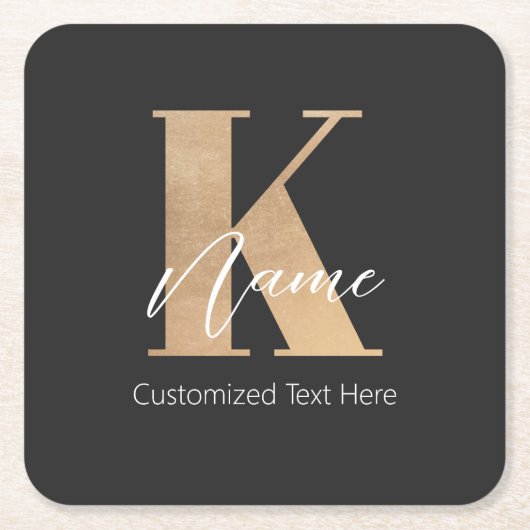 Modern Monogrammed Initiaal K & Naam Gepersonalise Kartonnen Onderzetters (Voorkant)