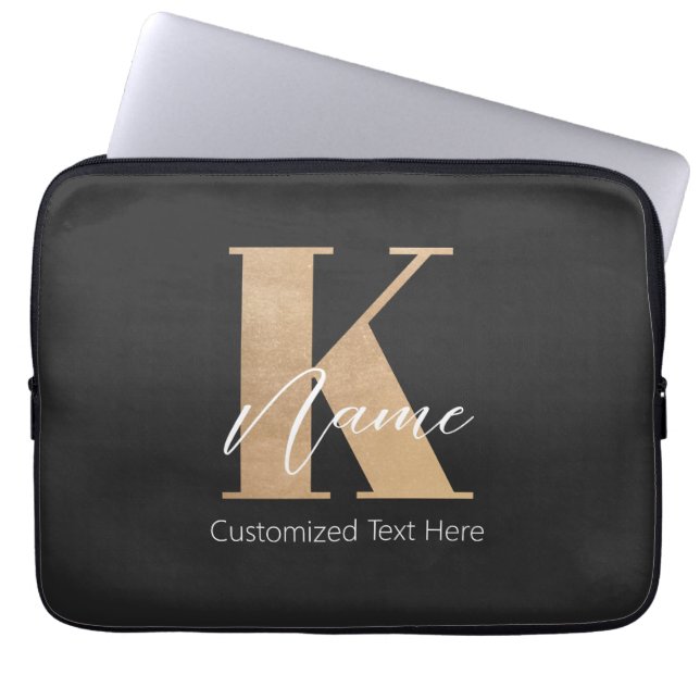 Modern Monogrammed Initiaal K & Naam Gepersonalise Laptop Sleeve (Voorkant)