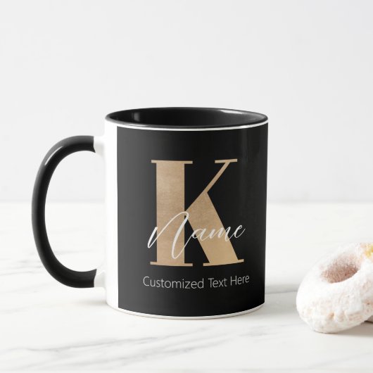 Modern Monogrammed Initiaal K & Naam Gepersonalise Mok (Met donut)