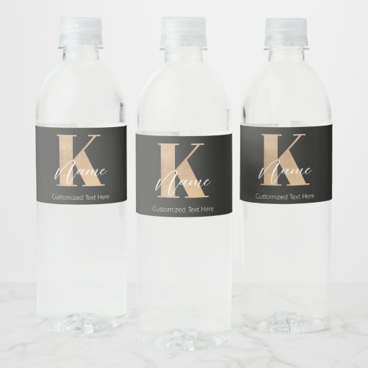 Modern Monogrammed Initiaal K & Naam Gepersonalise Waterfles Etiket (Flessen)