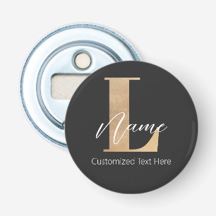 Modern Monogrammed Initiaal L & Naam Gepersonalise Button Flesopener