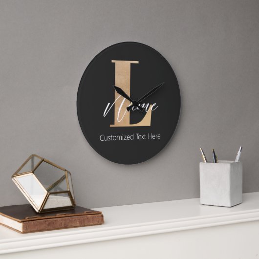 Modern Monogrammed Initiaal L & Naam Gepersonalise Grote Klok (Kantoor)