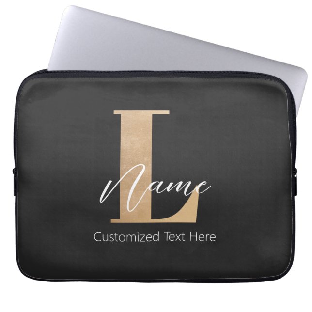 Modern Monogrammed Initiaal L & Naam Gepersonalise Laptop Sleeve (Voorkant)
