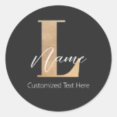Modern Monogrammed Initiaal L & Naam Gepersonalise Ronde Sticker (Voorkant)