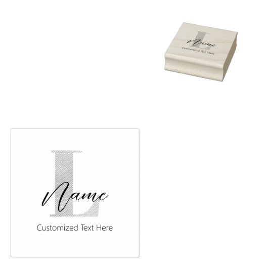Modern Monogrammed Initiaal L & Naam Gepersonalise Rubberstempel (Gestempeld)