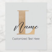 Modern Monogrammed Initiaal L & Naam Gepersonalise Wijn Etiket (Enkel label)