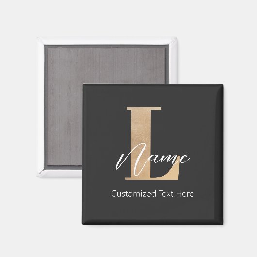 Modern Monogrammed Initiaal L & Naam Persoonlijk Magneet (Voorkant / Achterkant)