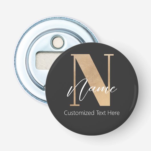 Modern Monogrammed Initiaal N & Naam Gepersonalise Button Flesopener (Voorkant)