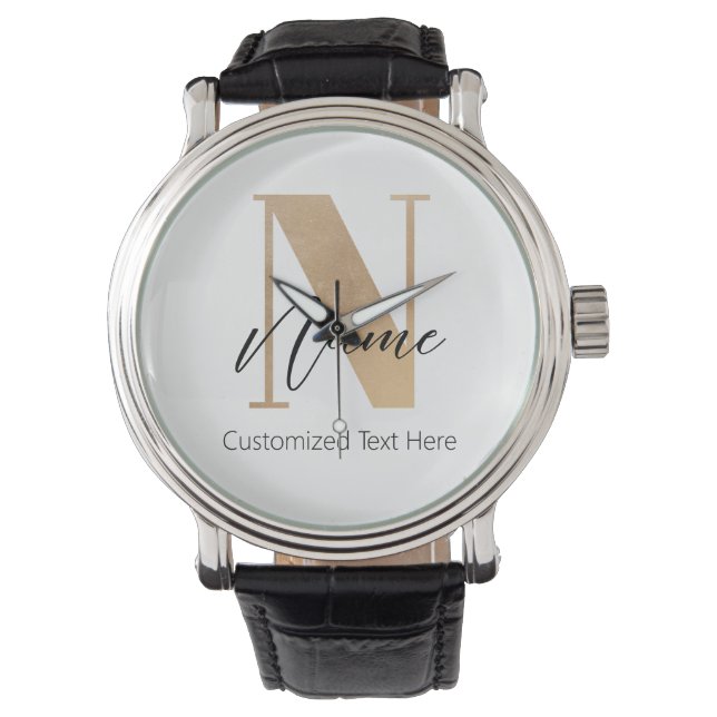 Modern Monogrammed Initiaal N & Naam Gepersonalise Horloge (Voorkant)