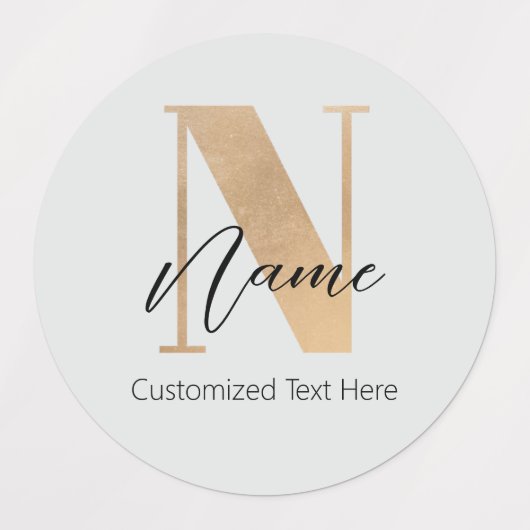 Modern Monogrammed Initiaal N & Naam Gepersonalise Labels (Design 2)