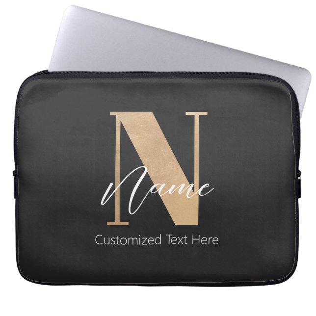 Modern Monogrammed Initiaal N & Naam Gepersonalise Laptop Sleeve (Voorkant)