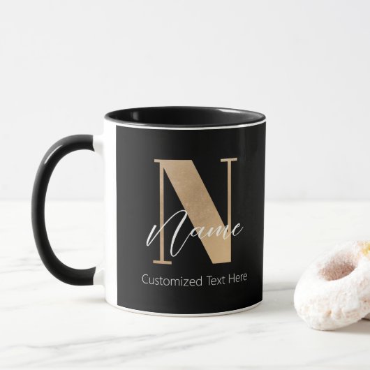 Modern Monogrammed Initiaal N & Naam Gepersonalise Mok (Met donut)