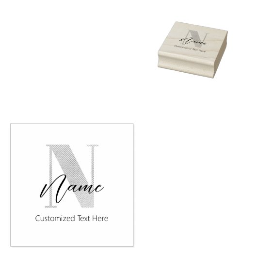 Modern Monogrammed Initiaal N & Naam Gepersonalise Rubberstempel (Gestempeld)