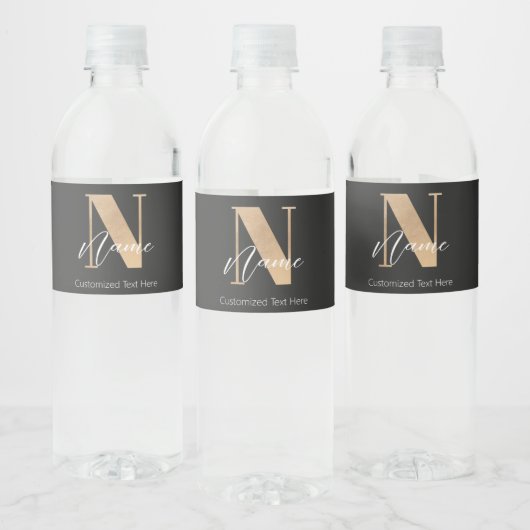 Modern Monogrammed Initiaal N & Naam Gepersonalise Waterfles Etiket (Flessen)