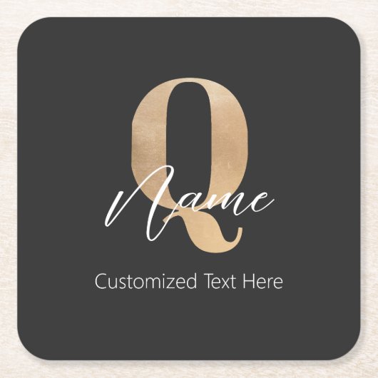Modern Monogrammed Initiaal Q & Naam Gepersonalise Kartonnen Onderzetters (Voorkant)