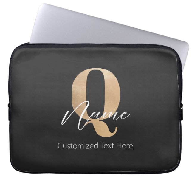 Modern Monogrammed Initiaal Q & Naam Gepersonalise Laptop Sleeve (Voorkant)