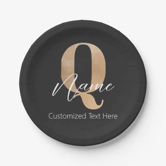 Modern Monogrammed Initiaal Q & Naam Gepersonalise Papieren Bordje (Voorkant)