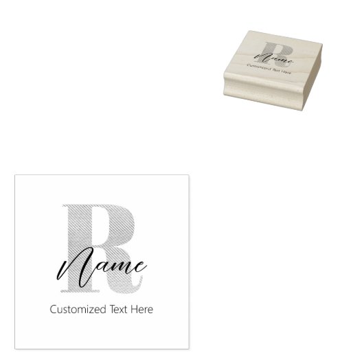Modern Monogrammed Initiaal R & Naam Gepersonalise Rubberstempel (Gestempeld)