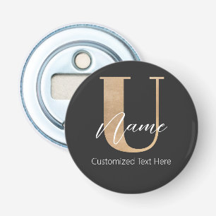 Modern Monogrammed Initiaal U & Naam Gepersonalise Button Flesopener