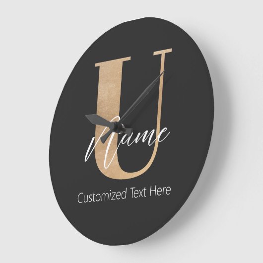Modern Monogrammed Initiaal U & Naam Gepersonalise Grote Klok (Hoek)