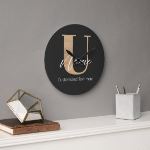Modern Monogrammed Initiaal U & Naam Gepersonalise Grote Klok