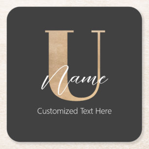 Modern Monogrammed Initiaal U & Naam Gepersonalise Kartonnen Onderzetters