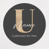 Modern Monogrammed Initiaal U & Naam Gepersonalise Labels (Design 1)