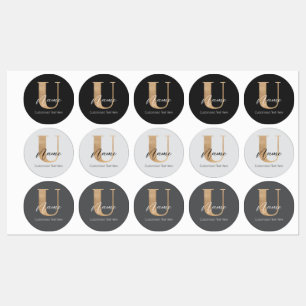 Modern Monogrammed Initiaal U & Naam Gepersonalise Labels
