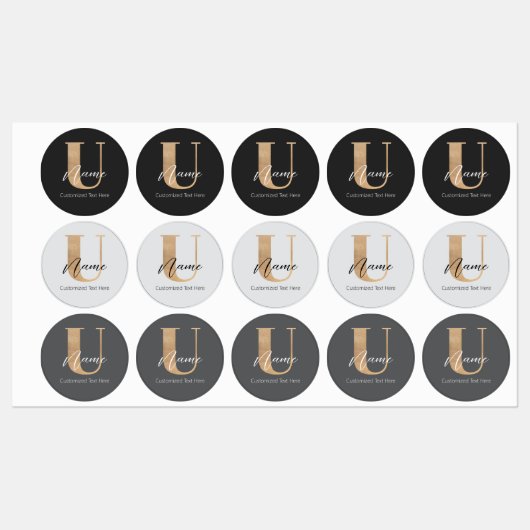 Modern Monogrammed Initiaal U & Naam Gepersonalise Labels (Vel)
