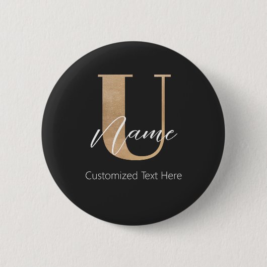 Modern Monogrammed Initiaal U & Naam Gepersonalise Ronde Button 5,7 Cm (Voorkant)