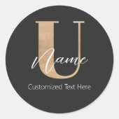 Modern Monogrammed Initiaal U & Naam Gepersonalise Ronde Sticker (Voorkant)