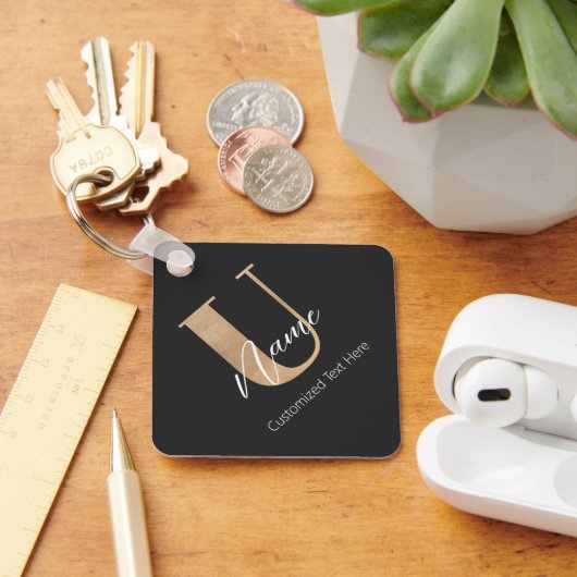 Modern Monogrammed Initiaal U & Naam Gepersonalise Sleutelhanger (Bureau)
