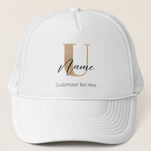Modern Monogrammed Initiaal U & Naam Gepersonalise Trucker Pet (Voorkant)