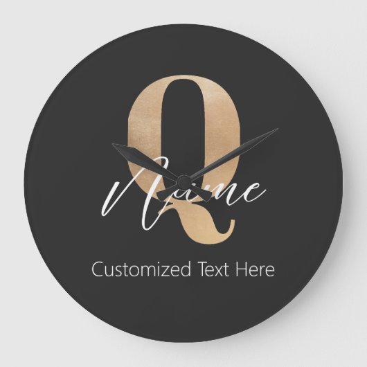 Modern Monogrammed Initial Q & Name Personalized Grote Klok (Voorkant)