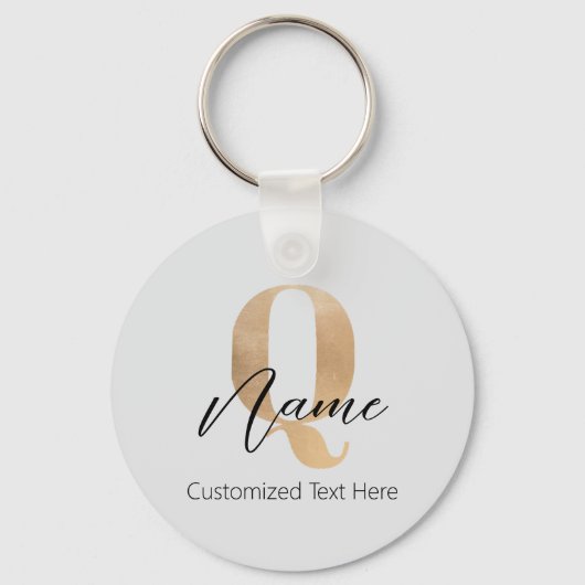 Modern Monogrammed Initial Q & Name Personalized Sleutelhanger (Voorkant)