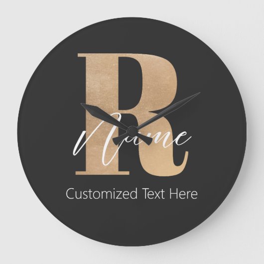 Modern Monogrammed Initial R & Name Personalized Grote Klok (Voorkant)