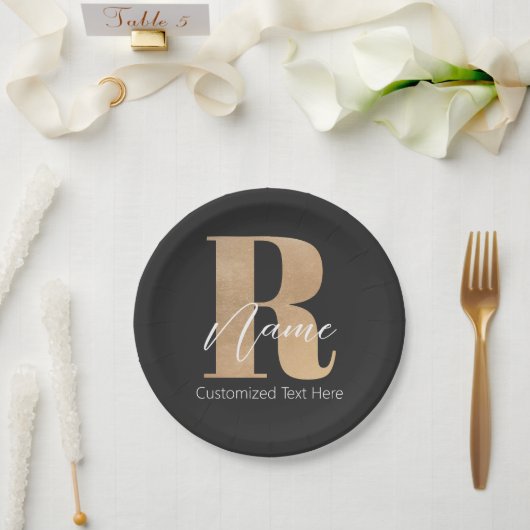 Modern Monogrammed Initial R & Name Personalized Papieren Bordje (Huwelijk)