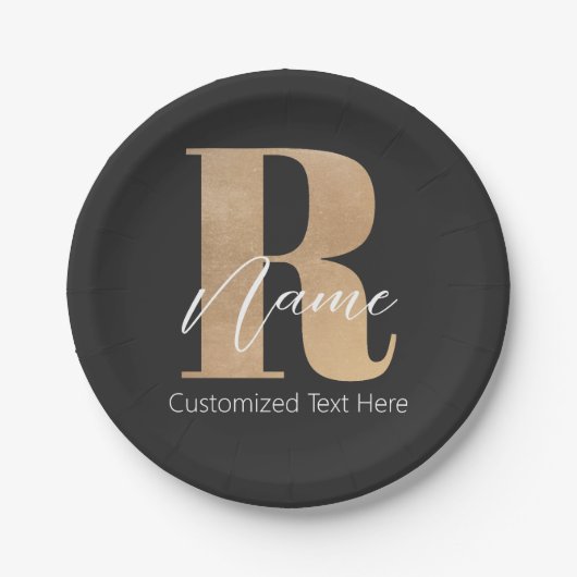 Modern Monogrammed Initial R & Name Personalized Papieren Bordje (Voorkant)