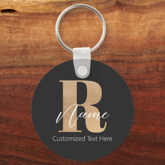 Modern Monogrammed Initial R & Name Personalized Sleutelhanger (Achterkant)