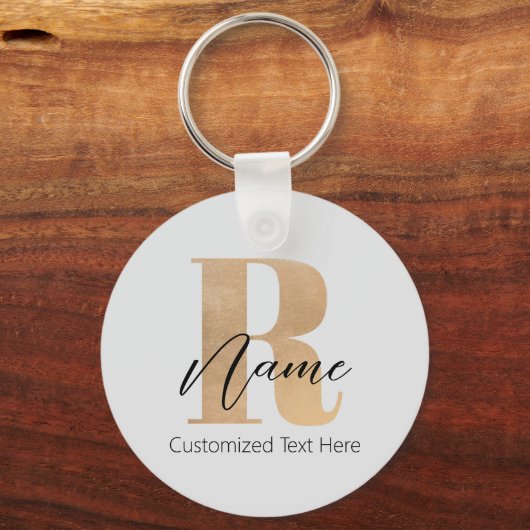 Modern Monogrammed Initial R & Name Personalized Sleutelhanger (Voorkant)