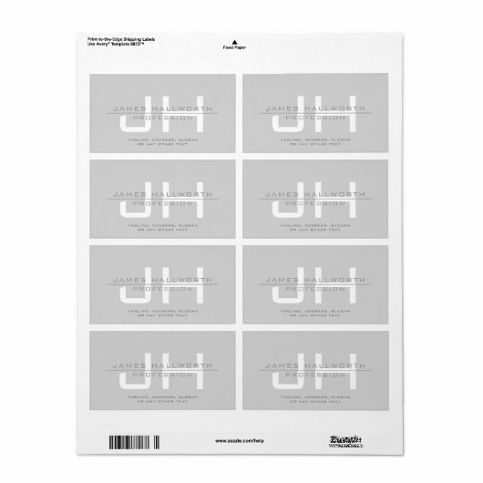 Modern Monogrammed Initialen (of andere tekst) Gri Etiket (Full Sheet)