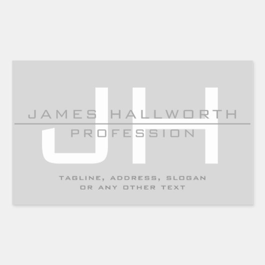 Modern Monogrammed Initialen (of andere tekst) Gri Rechthoekige Sticker (Voorkant)