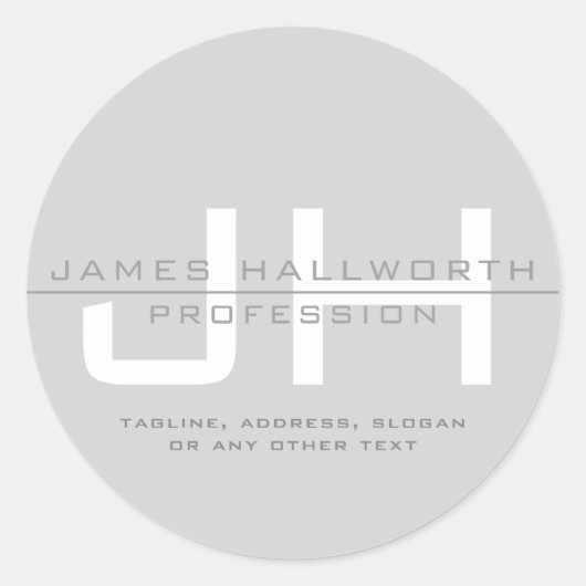 Modern Monogrammed Initialen (of andere tekst) Gri Ronde Sticker (Voorkant)