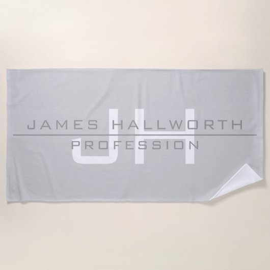 Modern Monogrammed Initialen (of andere tekst) Gri Strandlaken (Voorkant)