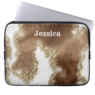 Modern Monogrammed Koeienhuid Pattern met Fake Gli Laptop Sleeve