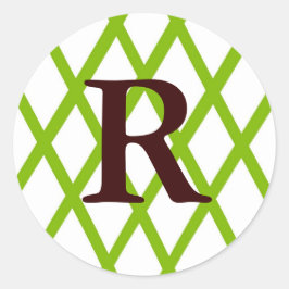 Modern Monogrammed Lattice in Lime Green Ronde Sticker