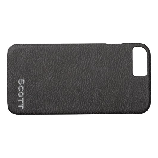 Modern Monogrammed Masculine Black Leather Case-Mate iPhone Case (Achterkant (Horizontaal))