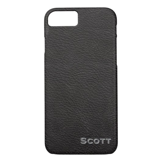 Modern Monogrammed Masculine Black Leather Case-Mate iPhone Case (Achterkant)