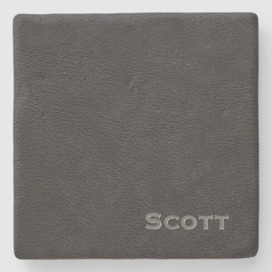 Modern Monogrammed Masculine Black Leather Stenen Onderzetter